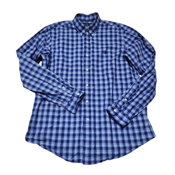 Ralph Lauren‎ Blue Plaid Button-Down Shirt L Mens Cotton Classic Fit Long Sleeve - Picture 2 of 8